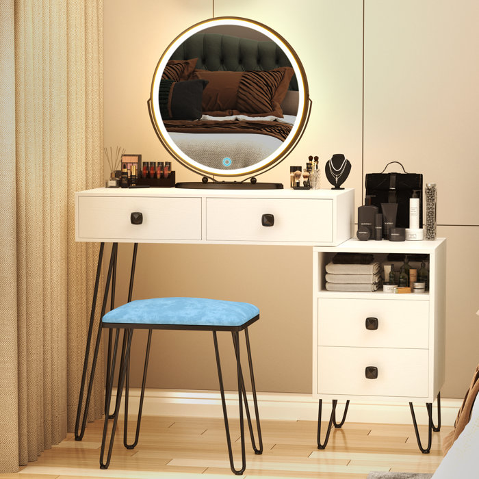 Corrigan Studio® Cheneyville Vanity Set with Stool and Mirror & Reviews